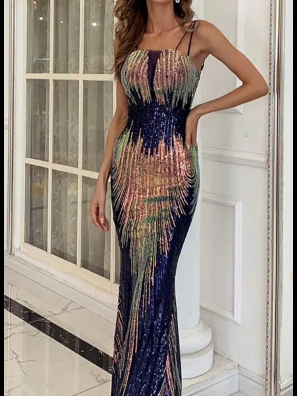 Elegant Navy Sequin Multicolor Evening Gown - Size Xl Nwt Missord